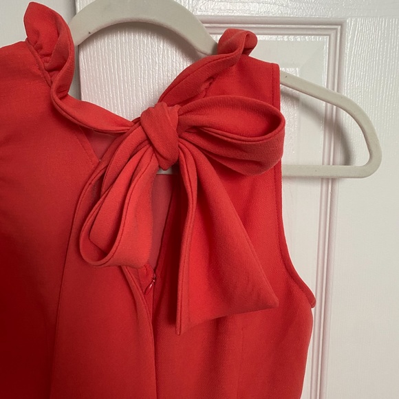Coral High-Neck Romper with Ruffle Neckline - Picture 3 of 5